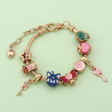 Anime Cartoon Moon Tsukino Usagi Enamel Keychain Necklace for Women Girl Magic Brooch Aino Minako Pin Cosplay Jewelry Gift