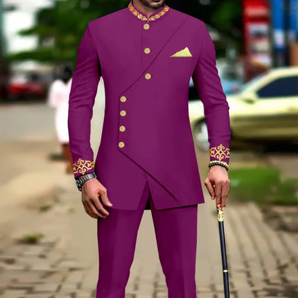 African Suits for Men Slim Fit Embroidery Full Sleeve Double Breasted Blazer and Pants Set Formal Business Dress Suit A2316051