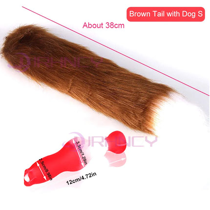 Dog Dildo With 35/65/95cm Fox Tail Silicone Butt Plug Cosplay Adult Sex Games Long Anal Plug Tail Animal Dildos for Women Penis