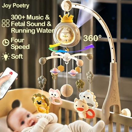 360° Penguin Musical Projection Baby Crib Mobile Rotating Soft Light Bed Bell Toy Four Speed Timming Infant Rattle Bedside Gift