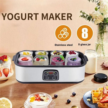 AC93-Automatic Adjustable Temperature Time Yogurt Maker With 8 Glasses Professional Ice Cream Pudding Machine UK Plug