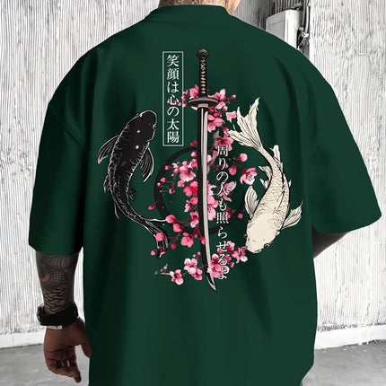 Japanese Cherry Blossom Print 100% Cotton Men Woment T-shirt Summer Autumn Daily Outdoor Sports Casual Loose Street Short-sleeve