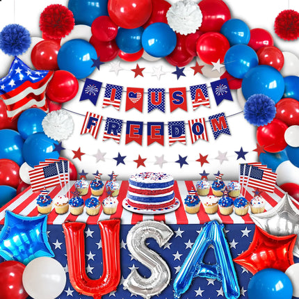 USA Theme Party Decorations American Flag Tattoo Sticker,flag Plates,banner,cups 4th Of July Independence Day Patriotic Supplies