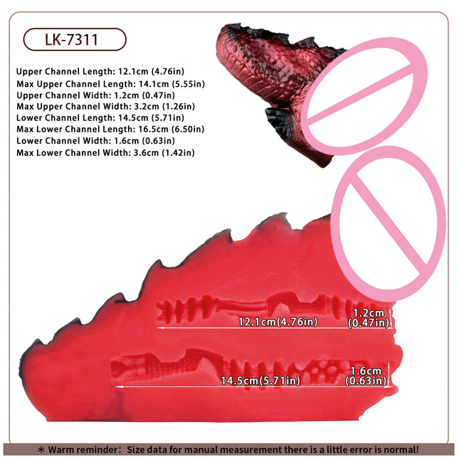 SHAZ Red Black Scaled Fantasy Dragon Masturbator, Platinum Silicone Demon Dragon Butt , Two Channel Onahole Stroker, Adult Toy