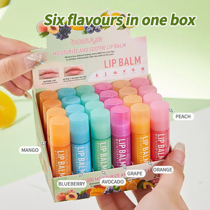 24Pcs Fruit Series Lip Balm Set Honey Grape Avocado Moisturizing Repair Anti-Cracked Non-sticky Lip Balm for Lips Skin Care