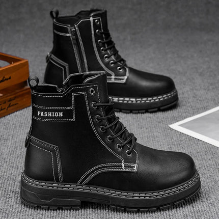 Men's High-Top Leather Combat Boots | Durable & Stylish | Work & Casual Footwear