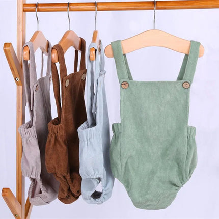 0-24M Baby Romper Boys Girls Summer Clothing Solid Color Corduroy Sleeveless Square Neck Romper Jumpsuits Baby Overalls