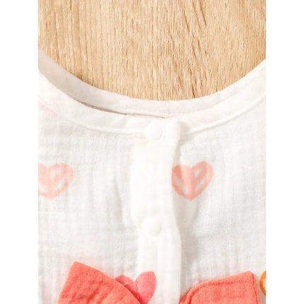 0-9 Months Newborn Baby Girl  2PCS Dress Heart Print Sleeveless Bow Dress With Hat Summer Fashion Cute Clothing for Infant Girl