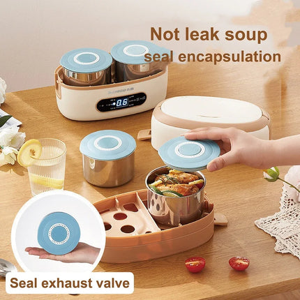 220V Smart Electric Heating Lunch Box 304 Stainless Steel Food Insulation Bento Lunch Box Portable Office Heating Food Heater 2L