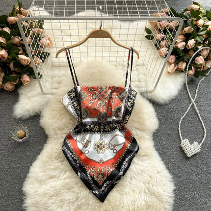 Women's Slim Fit Printed Tank Top Knot Back Design Versatile Strapless Top Commute Style Summer Collection