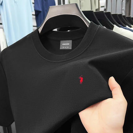 Men's Summer Design High-end Soft 100% Cotton Breathable Short-sleeved T-shirt Stylish Casual Round-neck Simple Versatile Suitable