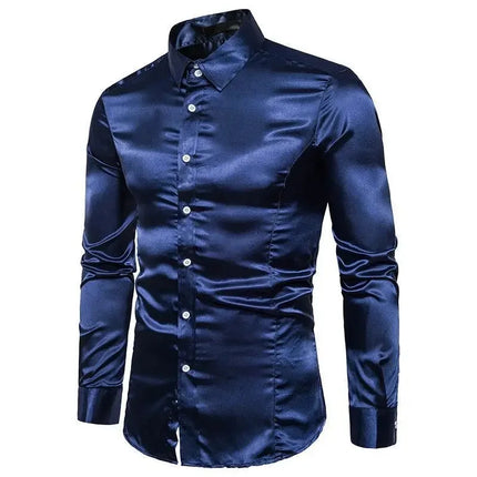 Amazon Spring Autumn Men's Long Sleeve Shirt Casual Fashionable Shiny Interior Top Men's European Style Foreign Trade Shirt