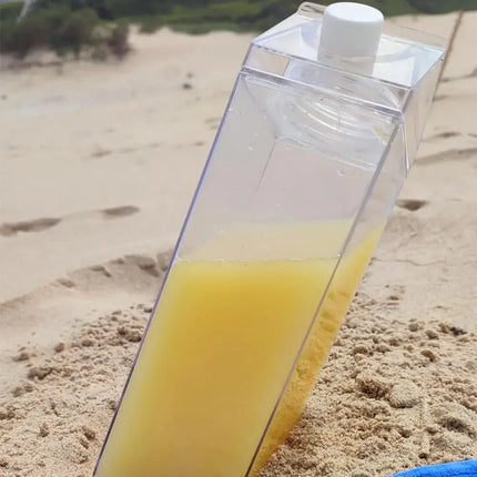 2pcs Milk Carton Water Bottle Transparent Plastic Square Milk Orange Juice Tea Container Box Sport Cup for Sports Travel Camping