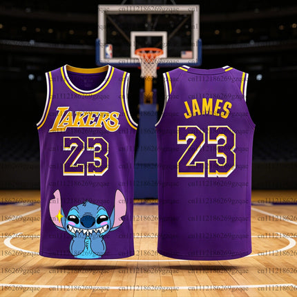 2026 Anime Stitch 3D Print Men Quick Dry Breathable Sports NO.23 T-Shirt, Kids Stitch Basketball Jersey Casual Outfit