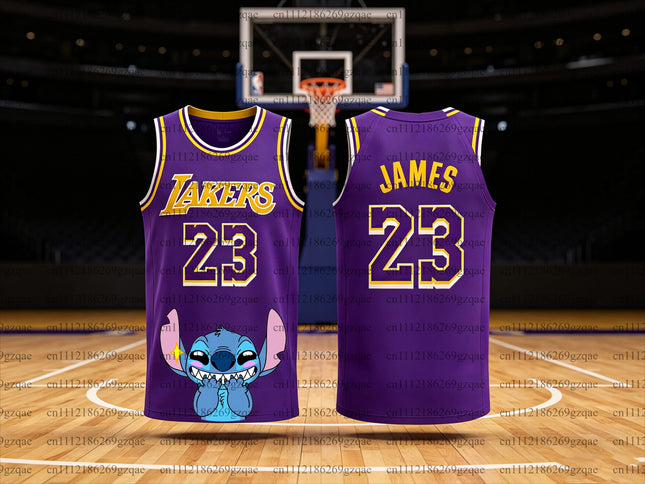 2026 Anime Stitch 3D Print Men Quick Dry Breathable Sports NO.23 T-Shirt, Kids Stitch Basketball Jersey Casual Outfit