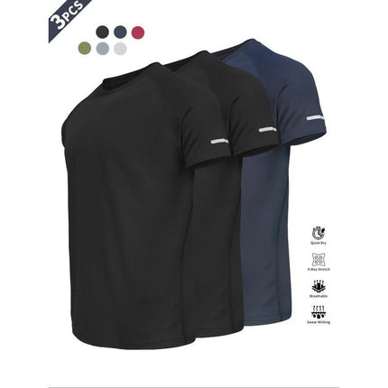 Men's Short Sleeve Sport T-shirt Quick Dry Running Blue Football Training Fitness Casual Wear Polyester Fiber round Neck T-shirt