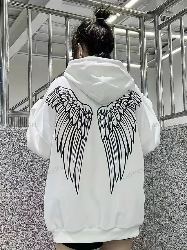 2025 New Arrival Wings Print Back Hoodies Casual Drawstring Sweatshirt Harajuku Aldult Teen Unisex Hoodie Clothing
