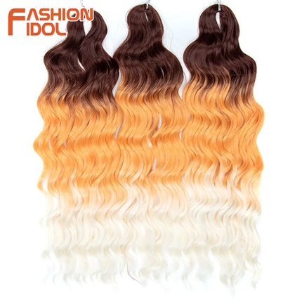 Anna 24 Inch Hair Synthetic Deep Wave Braiding Hair Extensions Braid Hair Ombre Rainbow Red Orange Twist Crochet Curly Hair