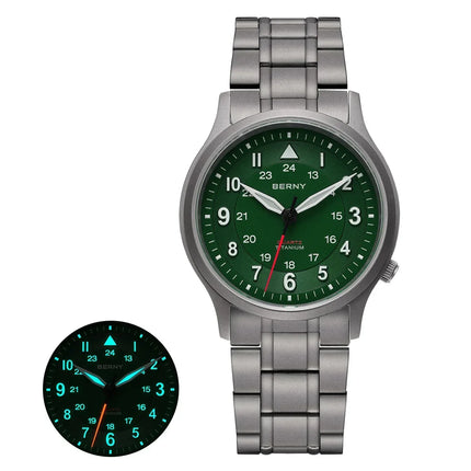 BERNY Full Titanium Watches for Men Outdoor Quartz Men's Field Wristwatch VH31 Super Luminous Sapphire Easy Read Watch