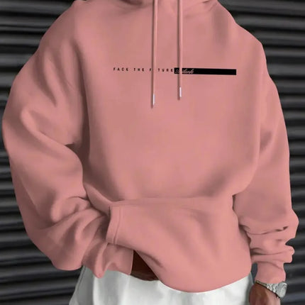 European and American men's autumn minimalist letter stripe print comfortable and soft hooded sweatshirt outdoor sports top