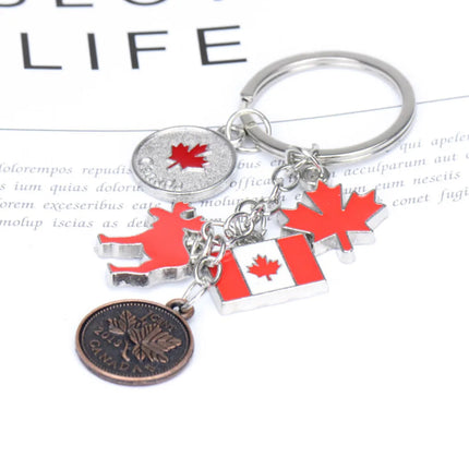 Canada Maple Leaf Flag Map Keychain Pendant Key Ring Fashion Travel Metal Keyring Tourist Souvenir Jewelry Gift for Men Women
