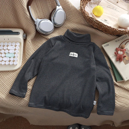 Kids Warm Top Autumn Winter Baby Boys Girls Striped High Collar Sweatshirt Children Leisure Bottoming Shirt