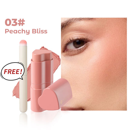 YOUNG VISION 6-Color Matte Heart Blush, Contour Stick, Face Sculpting Mousse Blush, and Lipstick 3-in-1, gift 1pcs makeup brush