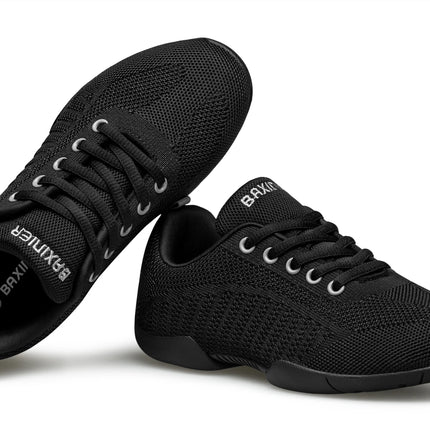 BAXINIER Girls Black Cheer Shoes Trainers Breathable Kids Training Dance Shoes Lightweight Youth Cheer Competition Sneakers