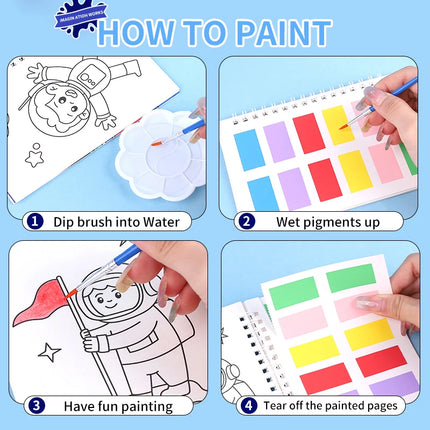4pcs/set Cartoon Coloring Books DIY Watercolor Painting Book Graffiti Picture Books Painting Drawing Toys for Children Gift