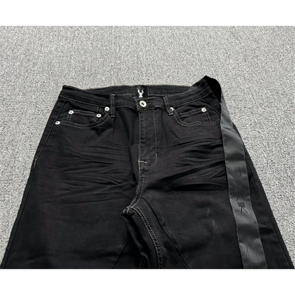 High Street RO Style Denim Pants Men's 24SS Basic Elastic Black Ribbon Loose Flared Streetwear Casual Jeans Pants Men Clothing