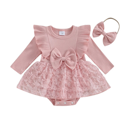 ma&baby 0-18M Baby Girl Romper Newborn Infant Jumpsuit Fall Spring Long Sleeve Lace Ruffle Clothes Headband Outfits