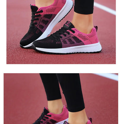 Women Casual Shoes Breathable Walking Mesh Lace Up Flat Shoes Sneakers Women Tenis Feminino Pink Black White