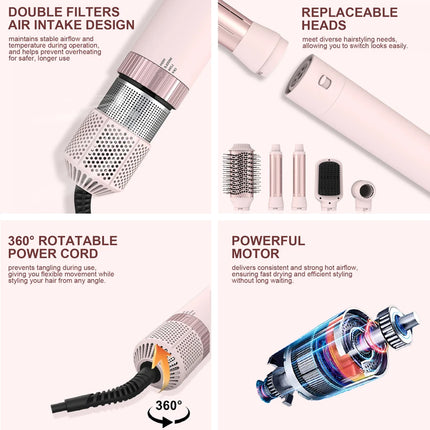 5in1 Hair Dryer Brush Curling Iron Hair Dryer Detachable Auto Wrap Curlers Fast Drying Electric Styling Hair Blower Brush