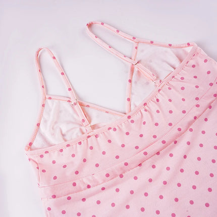 SUCHCUTE Chic Sweet Cute Polka Dot Print Bow Lace-up Camisole Women V Neck Sleeveless Crop Top Y2k Streetwear Slim Tanks Summer