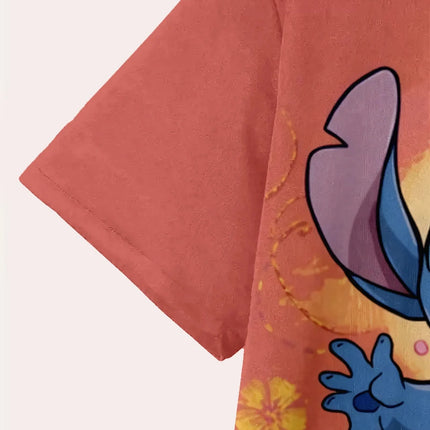 Men's Disney Lilo & Stitch Tropical Floral 3D Print T-shirt Casual Short Sleeve Tops
