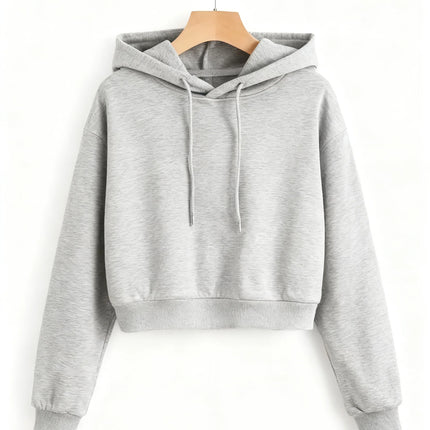 Street Style Solid Color Autumn Winter Cropped Sweatshirt Crop Top Hoodie Y2k Sweatshirts Fashion Casual Style Clothes