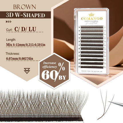 CoMango W Shaped 3D 4D 5D Automatic Flowering Brown Premade Fans Fake Eyelashes Extensions Cosmetics