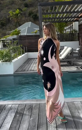 Summer Printed Women Crop Top Metal Strap Backless Lace Up Tank Chic Party Beach Strapless Vestidos 2025 Lady Vacation Clothing