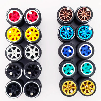 10 Sets 11/12/13/14/17mm 1/64 Alloy Car Wheels Rubber Tires W Axle for HW/Matchbox/Domeka/Evo 1:64 Car Model SUV Off Road Truck