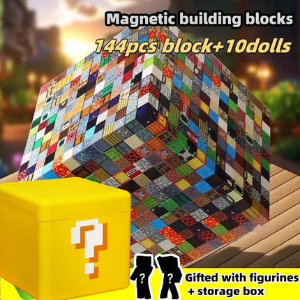 Magnetic Building Blocks Storage Set - 144 Pieces DIY Play Table for Kids