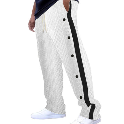 Men's Textured Knit Pants, Side Button Straight Leg Casual Trousers