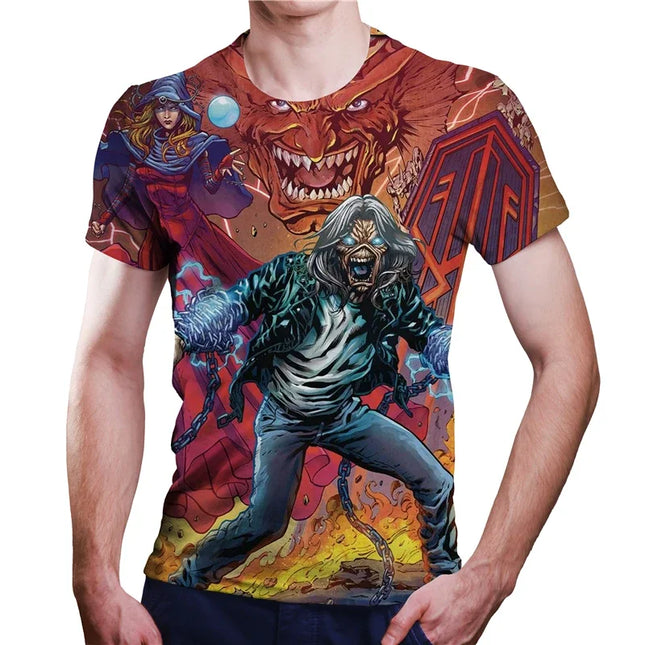 Heavy metal rock 3D men's T-shirt, Harajuku casual street clothing, hip-hop, large size, 2024