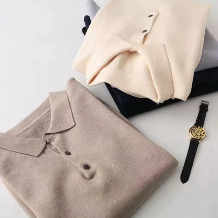 100% Pure Wool Cashmere Sweater Men's POLO Neck Knitted Pullover Autumn Winter New Warm Top Fashion Korean Edition Jacket