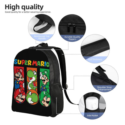 3D Printing M-Marioed Backpacks for Boys Girls Cartoon Yoshi College School Travel Bags Men Women Bookbag Fits 15 Inch Laptop