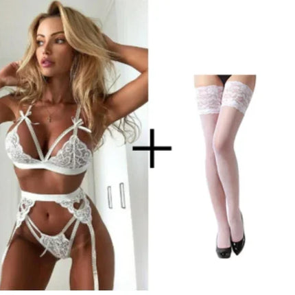 Erotic Lingerie Ladies Sexy Lingerie Exotic Clothing Sexy Hot Bra Panties Underwear Set Intimate Hollow Red Garter Underwear Set