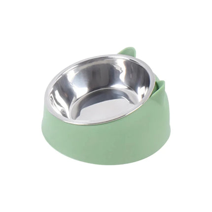 Cat Dog Bowl 15 Degrees Raised Non Slip Puppy Base Cat Food DrinkingStainless Steel  Water Feeder Tilt Safeguard Neck Pet