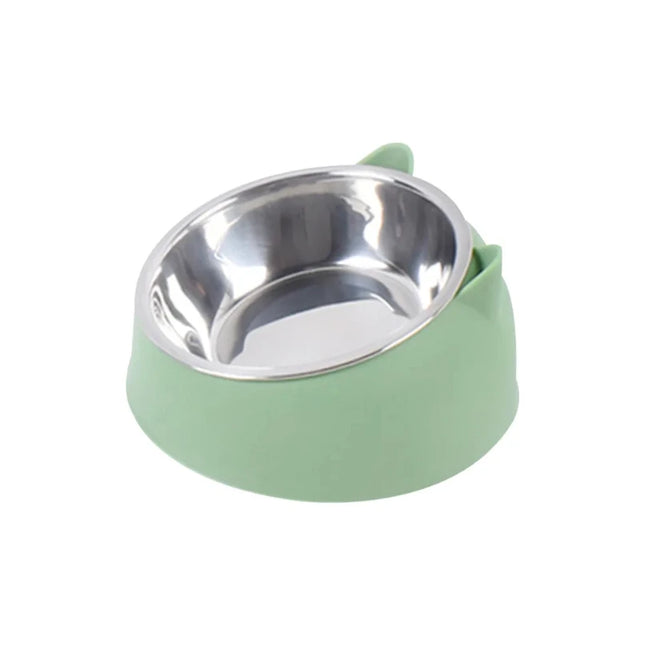 Cat Dog Bowl 15 Degrees Raised Non Slip Puppy Base Cat Food DrinkingStainless Steel  Water Feeder Tilt Safeguard Neck Pet
