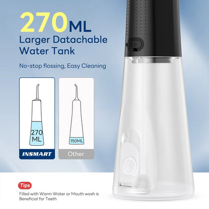 INSMART Water Flosser Dental Portable Oral Irrigator Water Flosser Teeth Whitening Waterproof Water Floss 270ML Teeth Cleaner