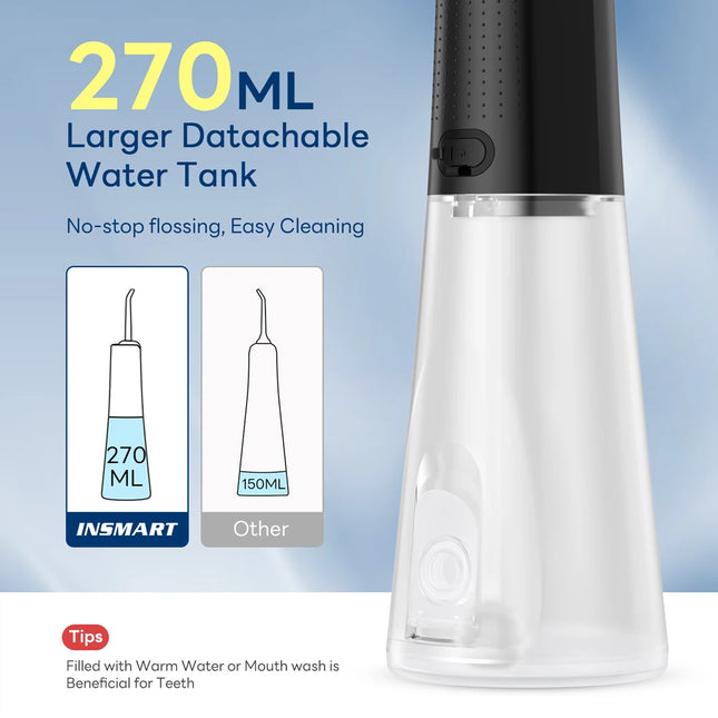 INSMART Water Flosser Portable Dental Oral Irrigator Water Flosser Teeth Whitening Waterproof Water Floss 270ML Teeth Cleaner