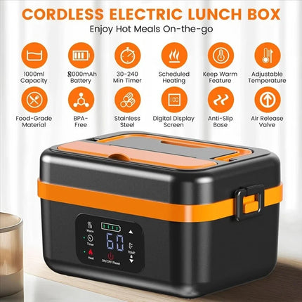 Portable Rechargeable Wireless Heating Lunch Box Large Capacity Water-Free Bento Box for Students And Office Workers  8000mAh